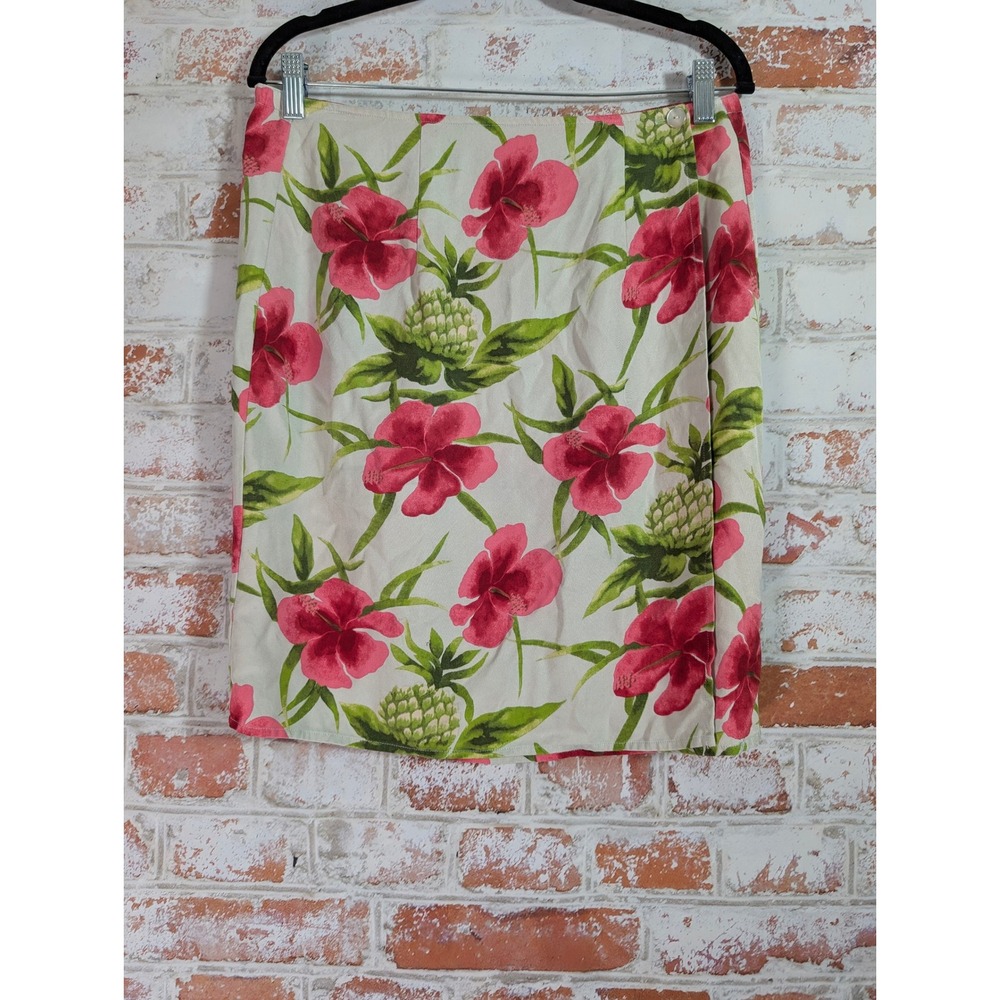 Silk Club Collection Skirt Womens P/S Cream Pink Floral Tropical Silk Wrap